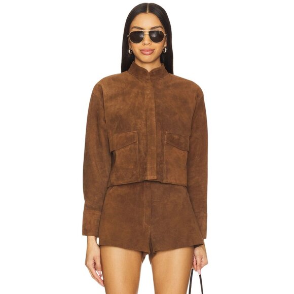 ZUT x REVOLVE Cropped Hair-on Cowhide Leather Jacket in Camel Suede Medium New - Picture 3 of 10
